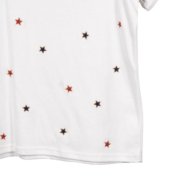 Croft & Barrow Patriotic Shirt M Womens White Embroidered Stars Cotton July 4th - Picture 3 of 6